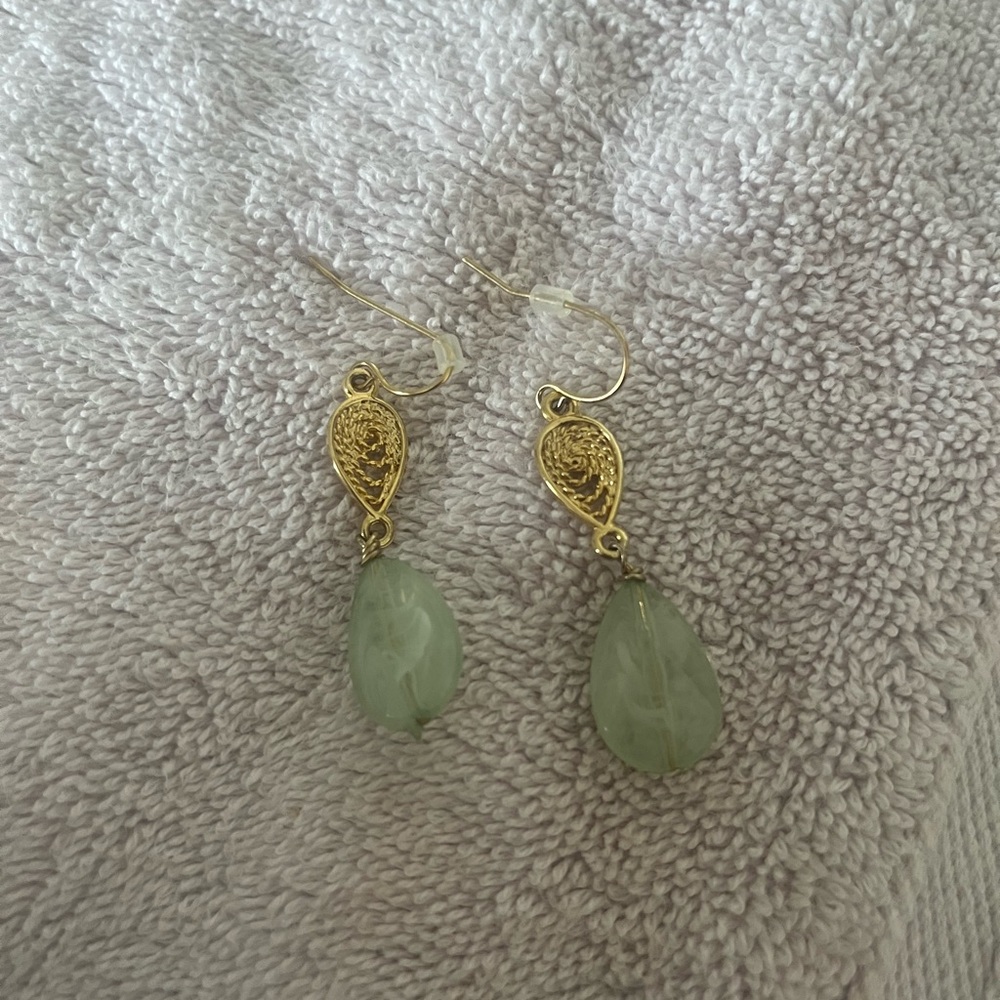 Vintage Gold and Green Drop Earrings
